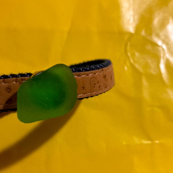 Handmade Bracelet with cork and denim, Sea-Glass Charm, and Magnetic Fasten - Picture 2 of 5
